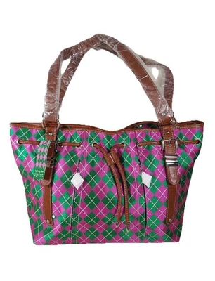SYDNEY LOVE ARGYLE DRAWSTRING TOTE SHOULDER BAG PINK/GREEN ONE SIZE - Image 1 of 4