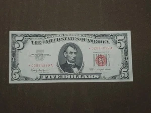 1963 $5 Dollar Red Seal Star Note *2874839A Circulated Misaligned Miscut - Picture 1 of 4
