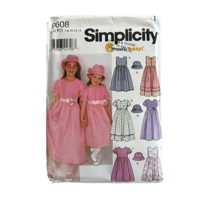 Simplicity 9608 EASY Sewing Pattern Girls Dresses and Hats 6 Styles Sz 7-14 UC - Image 1 of 4