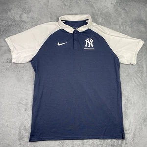 Nike New York Yankees Shirt Herren Large Polo Raglan Blau Mesh Sport Stretch - Bild 1 von 11
