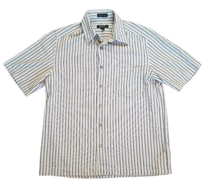 DKNY Shirt Mens S Short Sleeved White Cotton Black Stripes - Picture 1 of 6