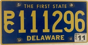 DE TRIPLE DIGIT 1 license plate 111 repeating number PC111296 THE FIRST STATE - Picture 1 of 7
