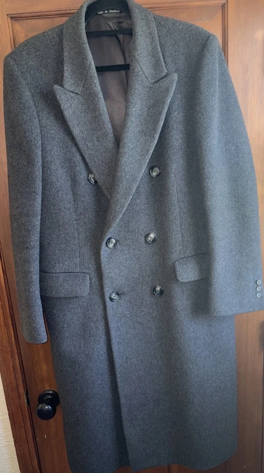 Hammersley Mens Trench Coat 40 Reg Gray Wool/Cashmere Long Pockets Winter - Image 1 of 4