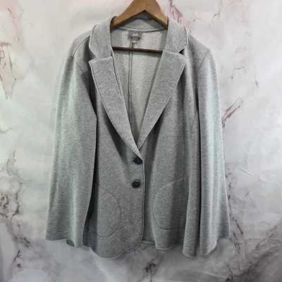 J Jill Jacket Womens XL Gray Sweatshirt Blazer Wool Unstructured Two Button  - Image 1 of 4