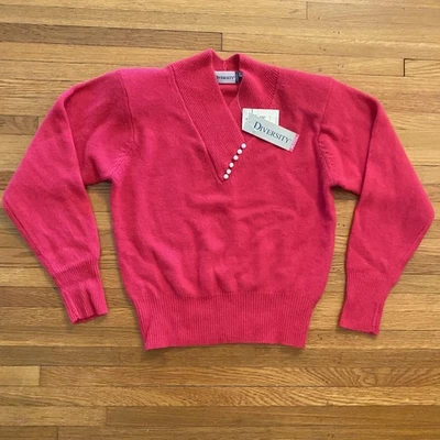 Diversity Sweater Womens Medium Angora Wool Blend Pearl Button Pullover Petite - Image 1 of 4