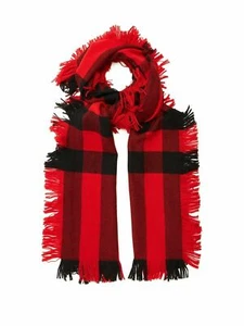 New Burberry Red Black Wool Half Mega Fashion Plaid Check Fringe Scarf 40609881 - Picture 1 of 8