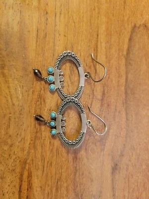 Silpada W2135 Sterling Silver Turquoise Smoky Quartz Oval Earrings Dangle Native - Image 1 of 4