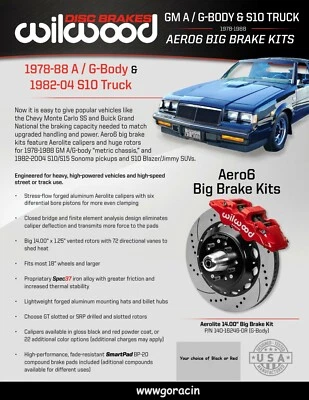 Комплект дисковых тормозов 1978-1988 G Body Wilwood Aero6, 6 поршневых 14-дюймовых роторов, Regal, Buick GN - Изображение 1 из 2