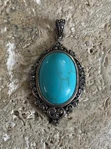 Colgante de filigrana marcasita turquesa de plata esterlina 925 #2590 - Imagen 1 de 7