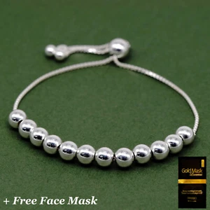 Sterlingsilber verstellbares 6 mm Perlenschieberarmband - Gesichtsmaske - Bild 1 von 6