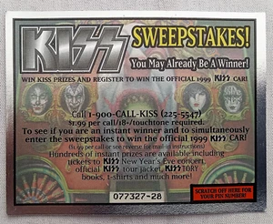 KISS Official 1998-'99 Unused Instant Winner Sweepstakes Lottery Card-Kiss Car - Picture 1 of 4