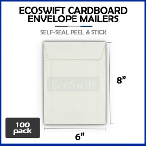 100 6" x 8" EcoSwift White CD/DVD Photo Ship Flats Cardboard Envelope Mailers - Picture 1 of 8