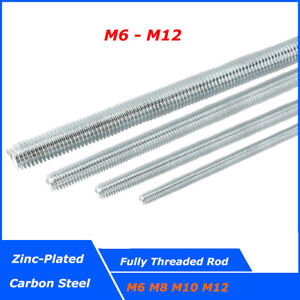 M6 M8 M10 M12 Fully Threaded Rod Bar Stud 120-300mm Length, Bright Zinc-Plated