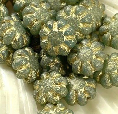 Cuentas de flor de cactus Preciosa, 9 mm, verde mar con acabado Picasso, 25 piezas Foto 1 de 4