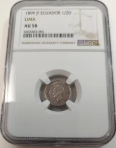 1899 Lima JF Ecuador 1/2 Decimo Silver, KM#55.1 NGC AU58 #6465465-001 - Picture 1 of 4