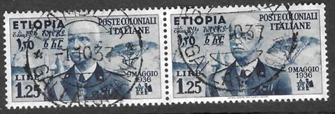 Stamps Italian Occ Ethiopia 1936 1l25 blue horiz pair CTO SG322g Cover