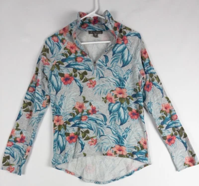 Tommy Bahama Suéter Mujer SP Floral 1/4 Cremallera Pullover Manga Larga Tropical Foto 1 de 4