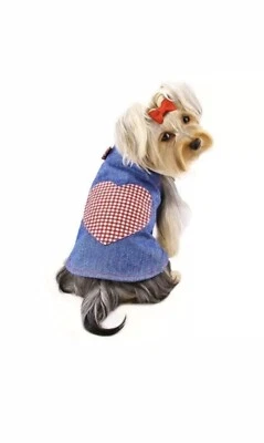 Klippo Pet Dog Soft Denim And Checkered Heart Dress Size S - Blue EUC - Image 1 of 4