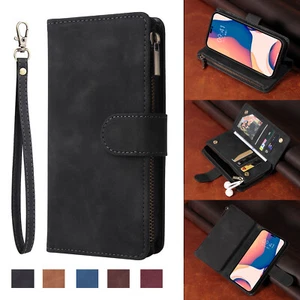 Luxury Flip Leather Wallet Case For iPhone 13 15 16 Pro 14 Xr SE Zip Phone Cover - Picture 1 of 17