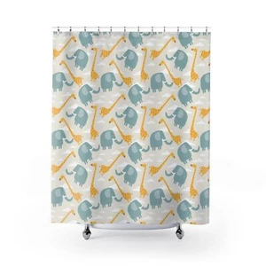 Blue Elephant and Giraffe Shower Curtains - Picture 1 of 5