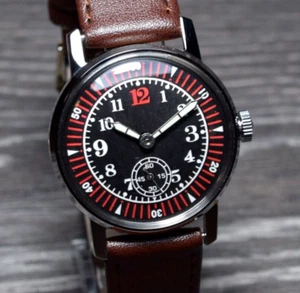 Sowjetische mechanische Herrenuhr Pobeda Vintage Armbanduhr schwarzes Ziffernblatt gewartet - Bild 1 von 13