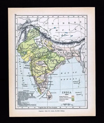 Antique Map India in 1804 British Portuguese Ceylon Nepal Bombay Calcutta Goa - Image 1 of 2