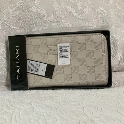 Новый в коробке TAHARI «Delta в клетку» женщин бежевый молнии бумажник/клатч 8 «x 4» - Изображение 1 из 4