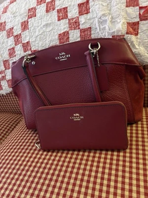 Coach Red Leather And Suede Carryall And Wallet - Image 1 of 4
