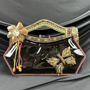 Vintage Handtasche schwarz Lack Perlen Mary Frances - Bild 1 von 14