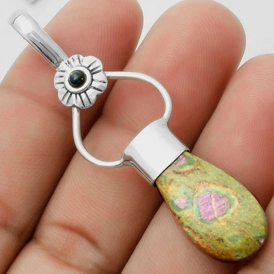 Ruby In Fuchsite & Black 埃塞俄比亚蛋白石 925 银吊坠珠宝首饰 P-1583 — 第 1/4 张图片