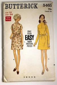 Mini Vestido De Colección Años 60 Butterick Misses Talla 12 Busto 34 Cuello Alto Patrón - Imagen 1 de 6