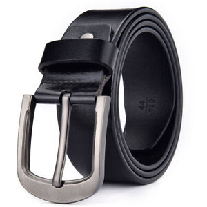 100% Mens Genuine Leather Real Belt Belts Silver Buckle Trouser Brown Black USA