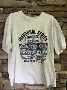 Vtg 1993 Colorado Rockies vs Montreal Expos Inaugural Series T-Shirt L Mile High - Picture 1 of 4
