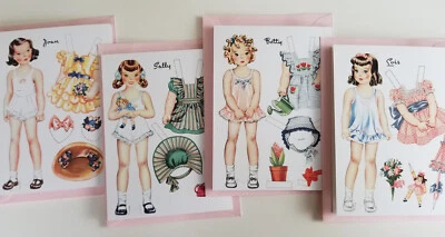 4 New Paper Doll Card Set Vintage 40s 50s Repro Art Illustrator Hilda Miloche