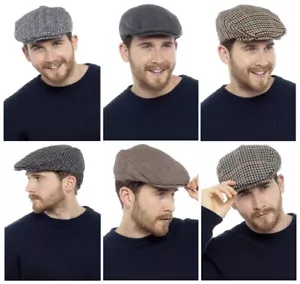 Herren Tweed Karo Vintage Fischgrät Wollmischung Flatcap Gatsby Baker Boy Zeitungsjunge - Bild 1 von 7