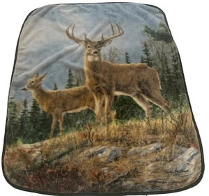 Deer Stag Elk Buck Hunt Blanket Throw Wild Cabin James Hautman Oeko Tex 60”x50” - Picture 1 of 8