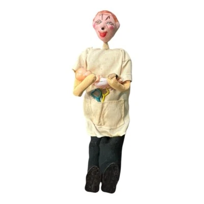Vintage Roldan Klumpe Style Doctor Doll Holding Baby Made in Japan Folk Art 10" - Image 1 of 4