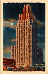 R.J. REYNOLDS TOBACCO COMPANY night view Winston-Salem, North Carolina Postcard - Picture 1 of 2