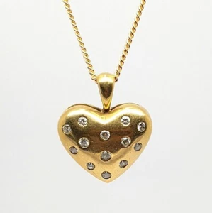 0.30Ct Natural Round Diamond Heart Shape Pendent With Chain In 14k Yellow Gold - Picture 1 of 11