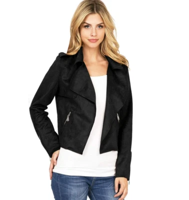 Haute Monde Black Faux Suede Moto Jacket Open Front Coat SOFT Curvy Plus Size 2X - Image 1 of 4