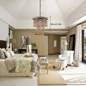 Rustic Wood Bead Chandelier Pendant Red Bronze Bohemian Ceiling Lamp Decor 40W - Picture 1 of 1