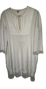 Vintage Adini Embroidered Midi Dress Sz M Ethnic Boho Hippie Fringe Caftan - Picture 1 of 6