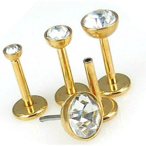 Gold Tone ThreadLess Earring Clear CZ Nose 6-8mm Helix Push Pin Rings 18G 16G - Picture 1 of 10