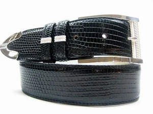 Sterling Silver 925 buckle 2 loops & tip set w Lizard 1-1/2" belt size 26 to 46 - Picture 1 of 7