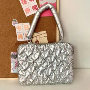 13 Inch Laptop Carrying Case Aesthetic Laptop Shoulder Bag for Women (Silver) - Photo 1/10