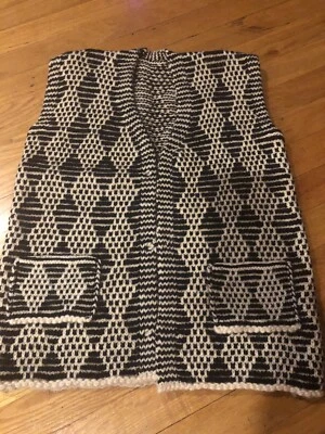  BLACK/ CREAM  Wool Hand Knitted Wool Cardigan Sweater Vest Child’s Kids SIZE 8 - Image 1 of 4