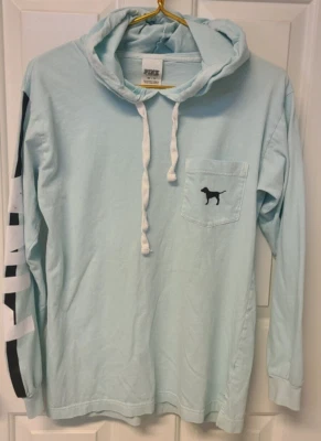 PINK Long Sleeve Hooded Lightweight T Shirt Size XSmall Aqua - Image 1 of 4