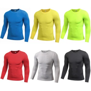 Men Solid Fitness Running Stretch Sports Long Sleeve T-Shirt Activewear Tops - Picture 1 of 19