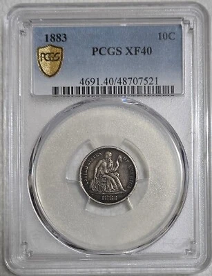 1883 Seated Liberty DIME 10¢, PCGS XF40, Gold Shield, Dark Toning! - Image 1 of 4