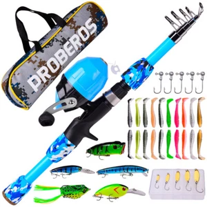 Portable 1.2-1.8m Kids Fishing Pole & Reel Set Spincast Reel Telescopic Fishing - Picture 1 of 13